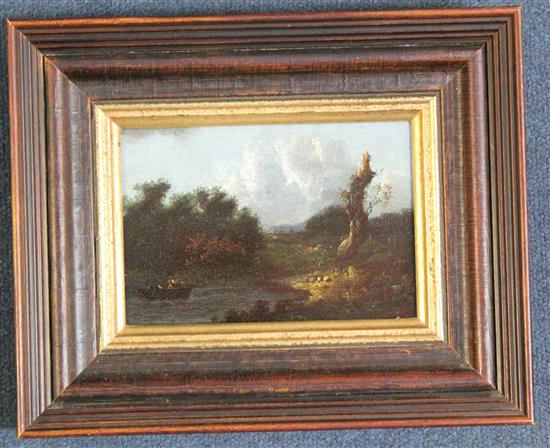 Norwich School Boatmen in a landscape, 4.5 x 6.5in.